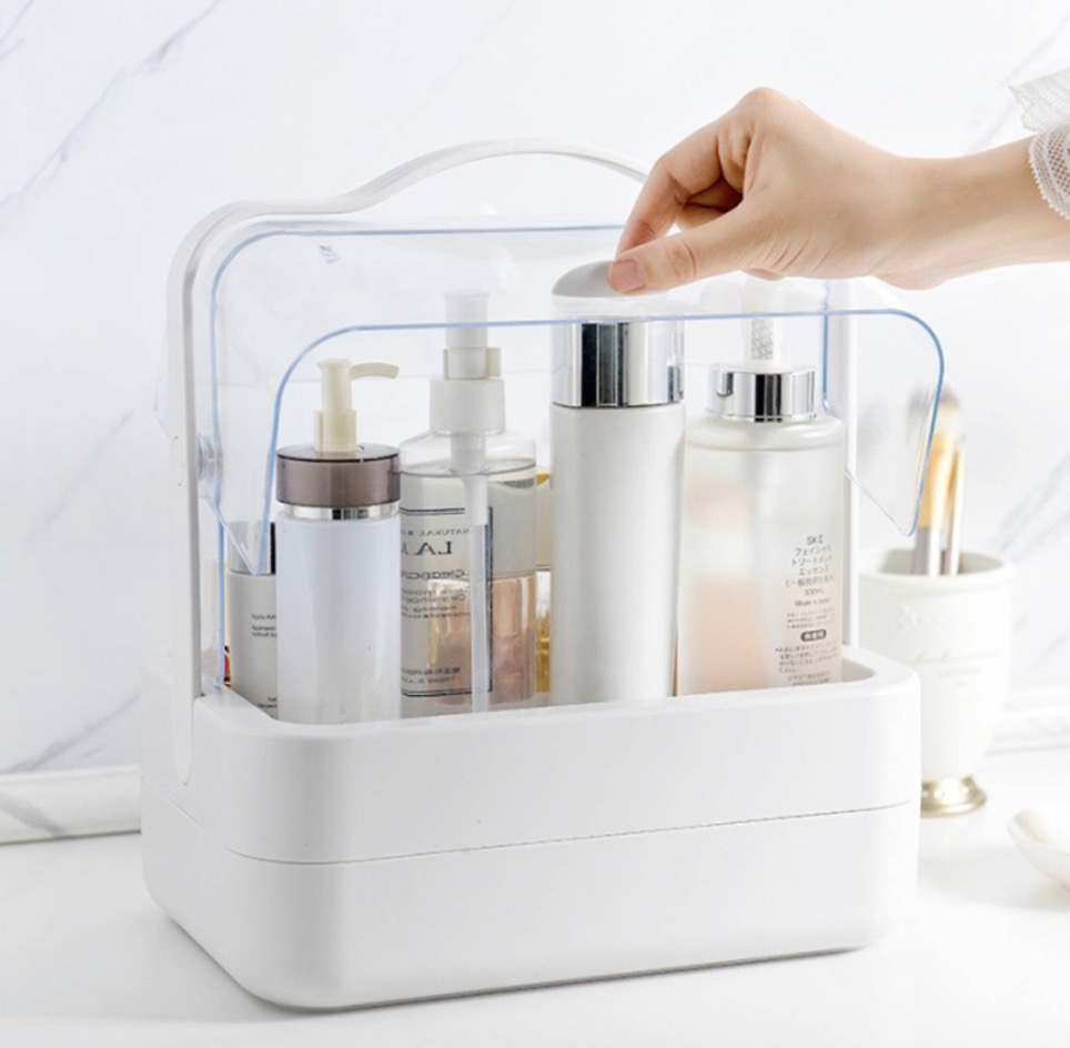 Organizador de Maquillaje 2 Niveles con Tapa Transparente