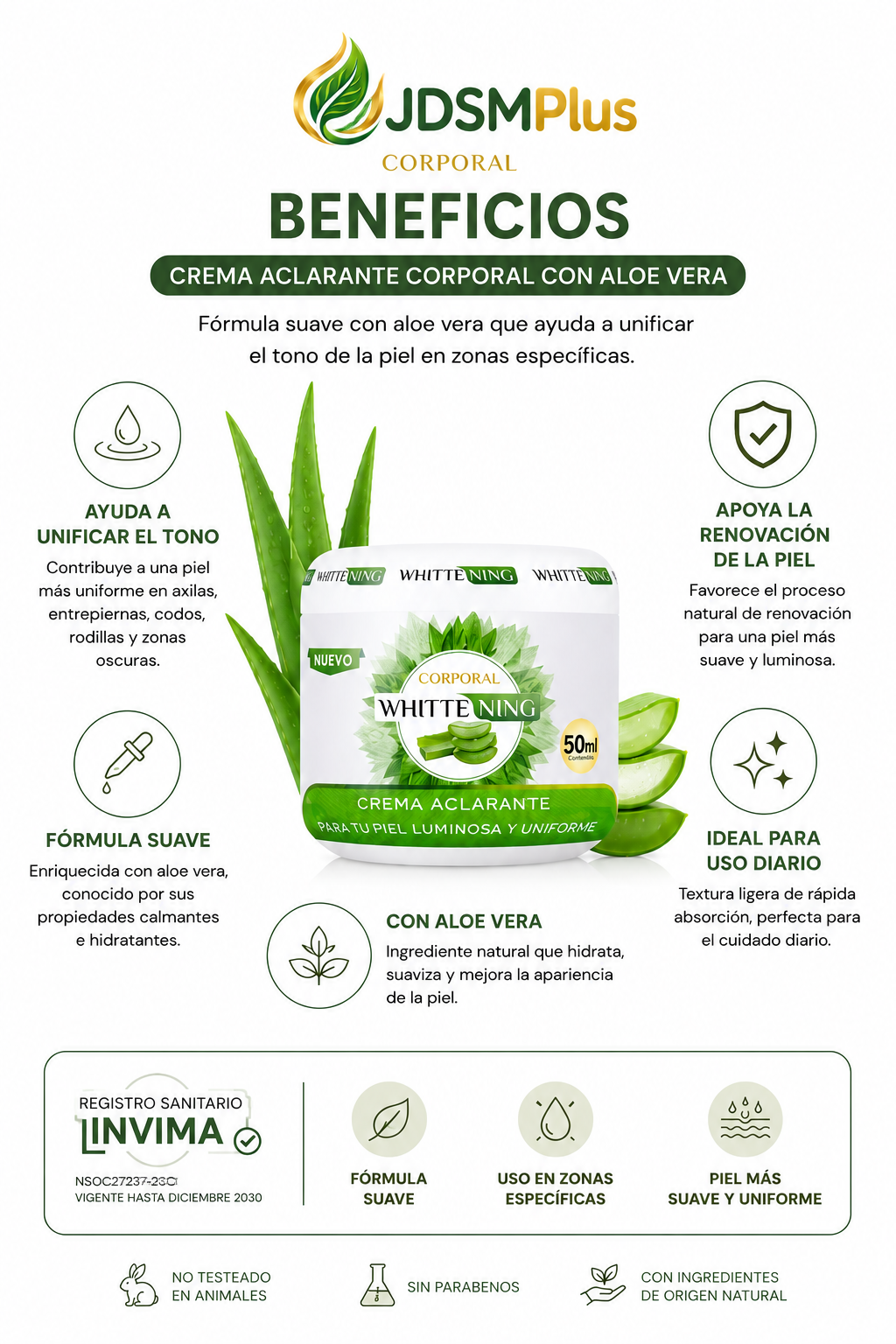 Crema Corporal Aclarante con Aloe Vera