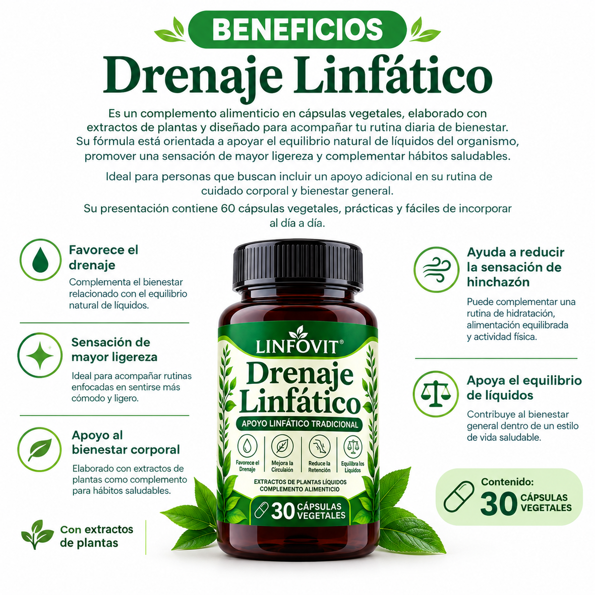 Drenaje linfático-Linfovit en 30 Cápsulas