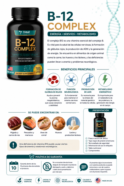 Vitamina B12 Complejo Total Health | Energía, Sistema Nervioso y Glóbulos Rojos