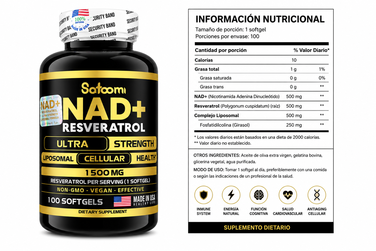 NAD+ con Resveratrol Satoomi | Bienestar Celular y Vitalidad