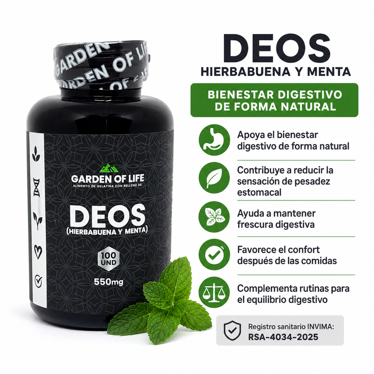 DEOS Hierbabuena y Menta 550 mg x 100 Softgels