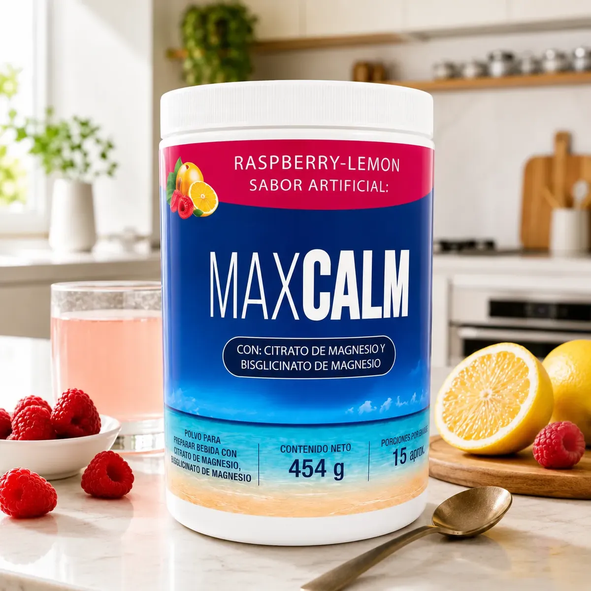 MAXCALM Magnesio en Polvo Frambuesa-Limón 454 g