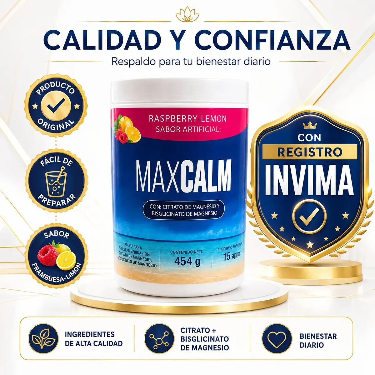 MAXCALM Magnesio en Polvo Frambuesa-Limón 454 g