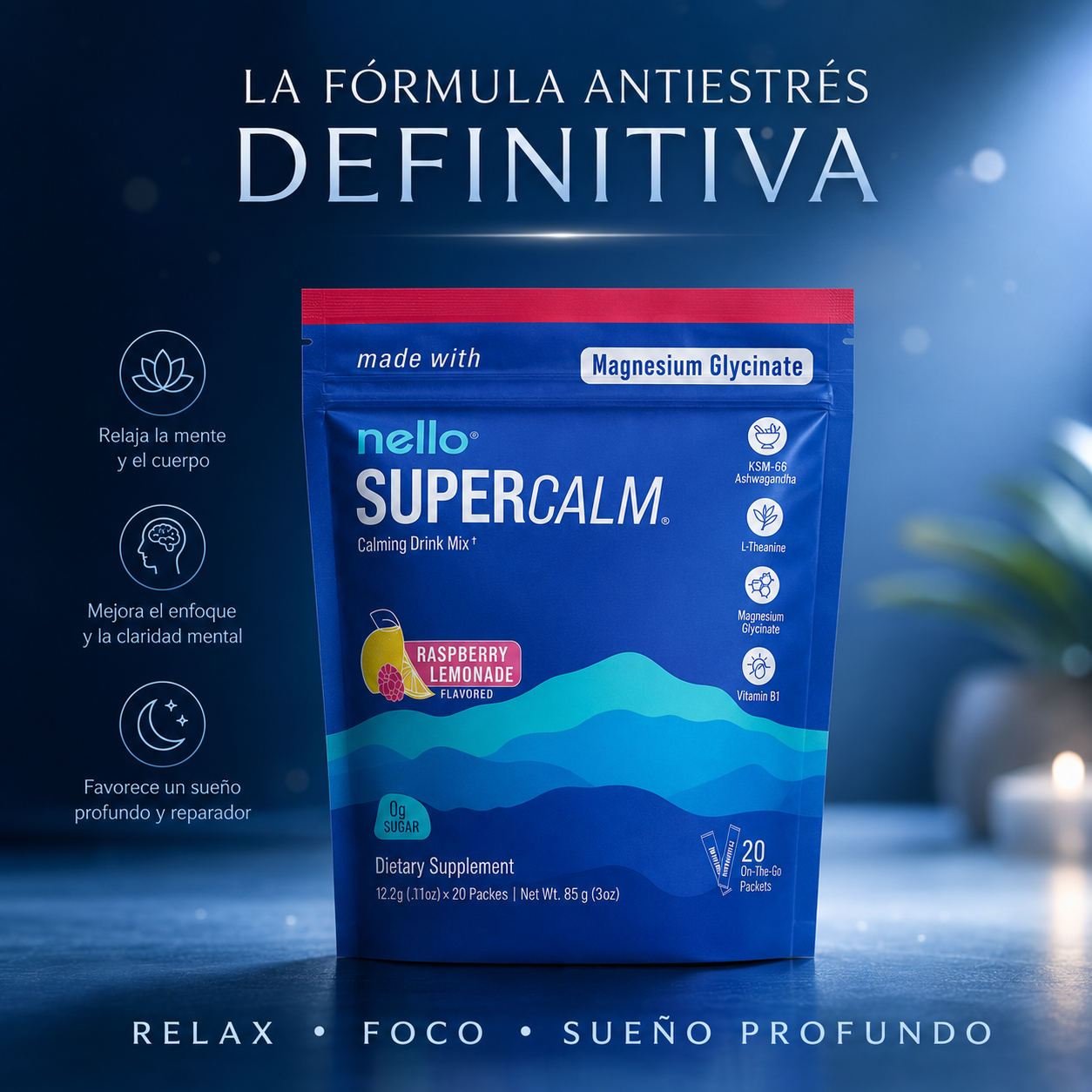 Nello Super Calm – Bebida en Polvo Sabor Raspberry Lemonade
